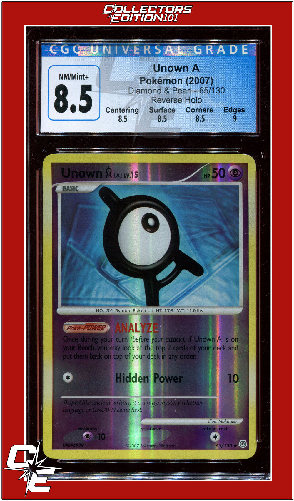 Diamond & Pearl Unown A Reverse Holo 65/130 CGC 8.5 - Subgrades