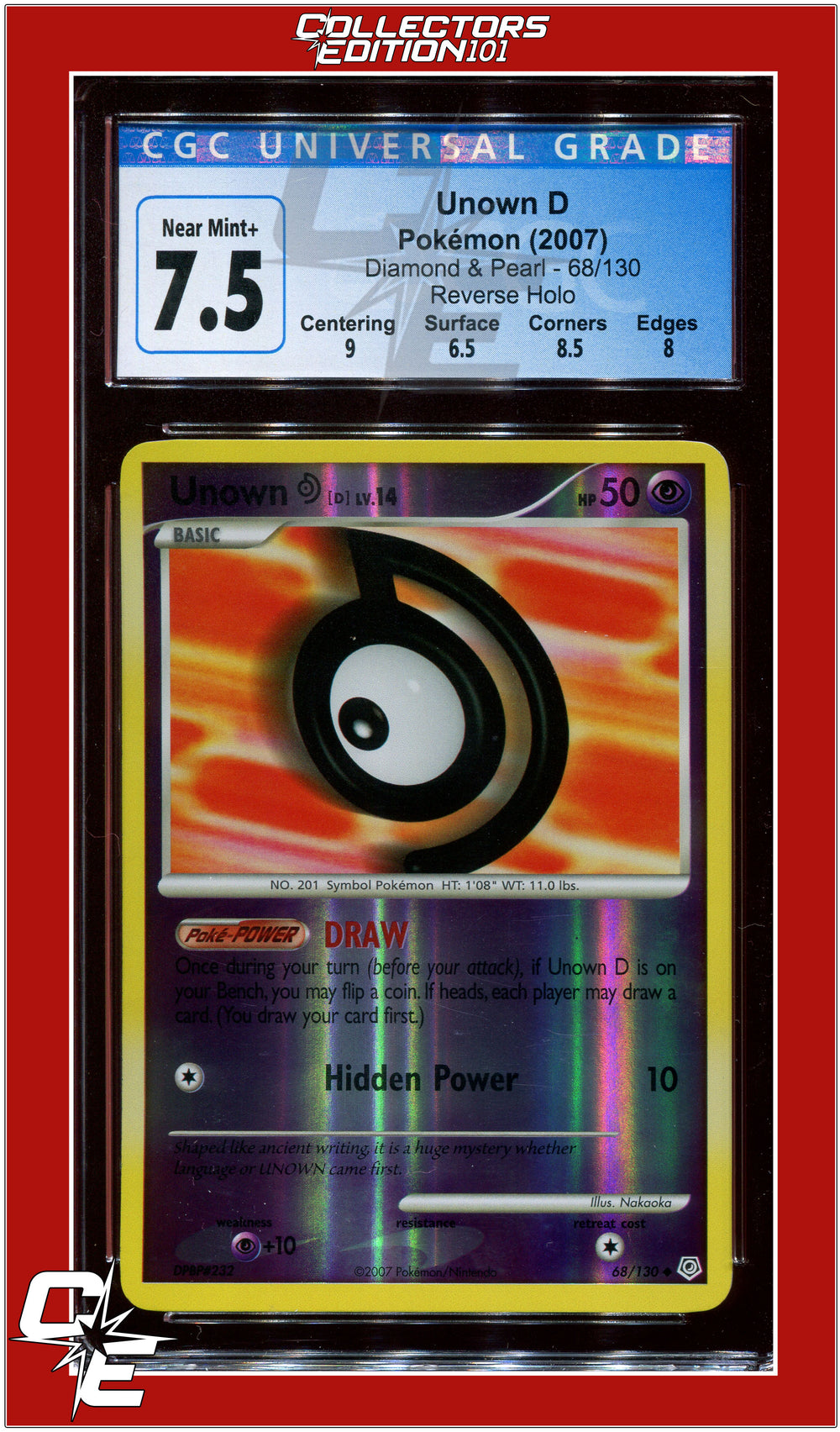 Diamond & Pearl Unown D Reverse Holo 68/130 CGC 7.5 - Subgrades