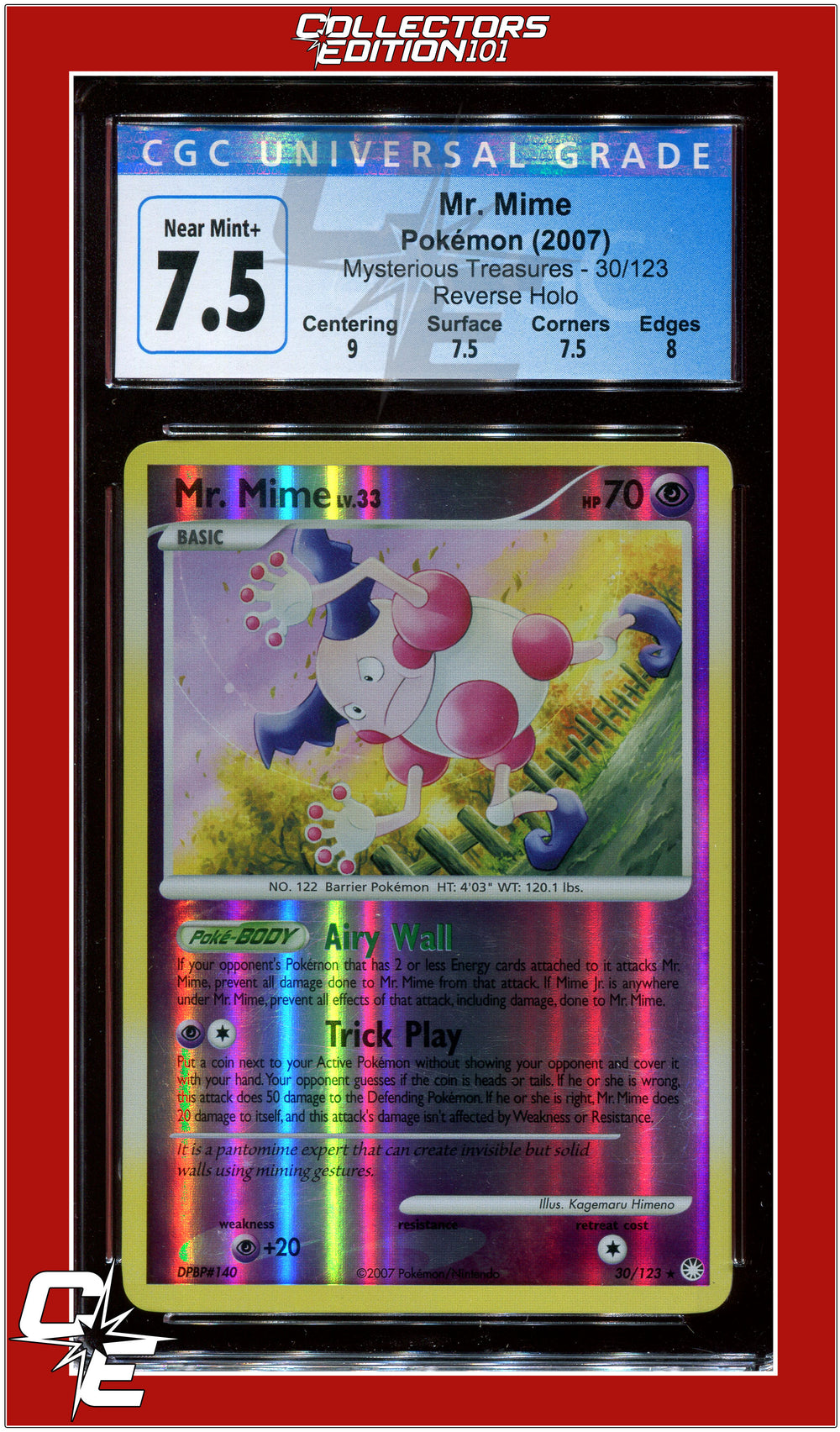 Mysterious Treasures Mr. Mime Reverse Holo 30/123 CGC 7.5 - Subgrades