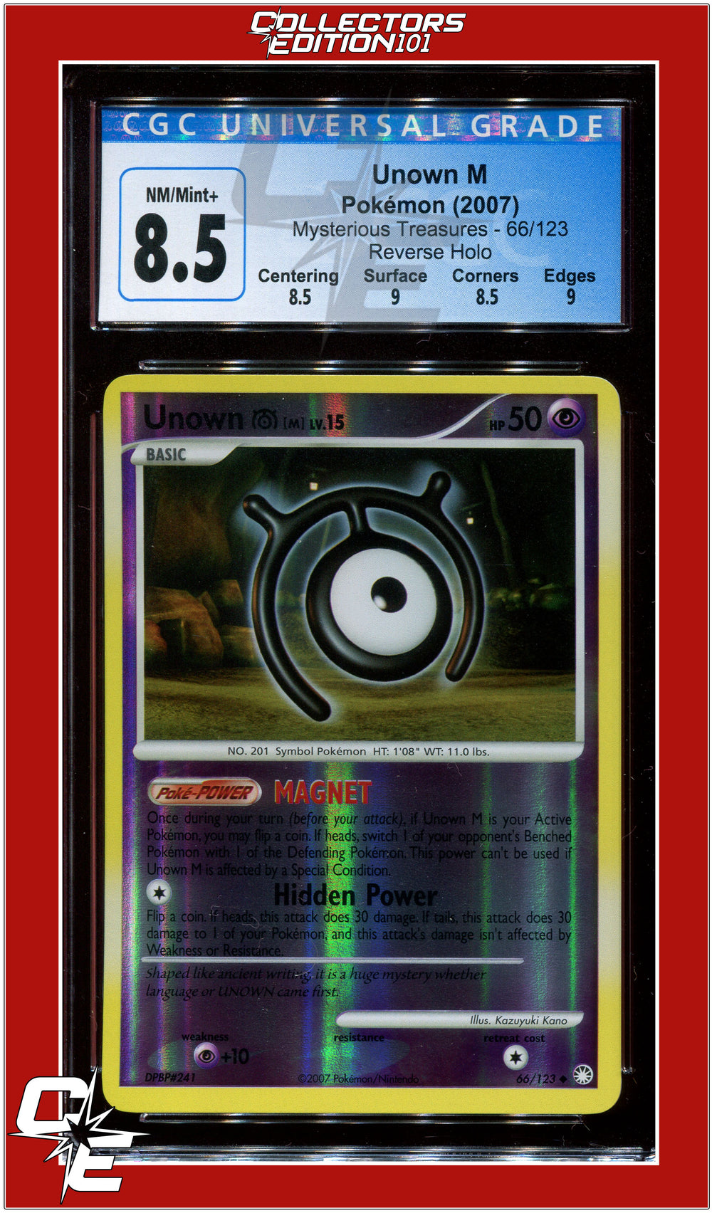 Mysterious Treasures Unown M Reverse Holo 66/123 CGC 8.5 - Subgrades