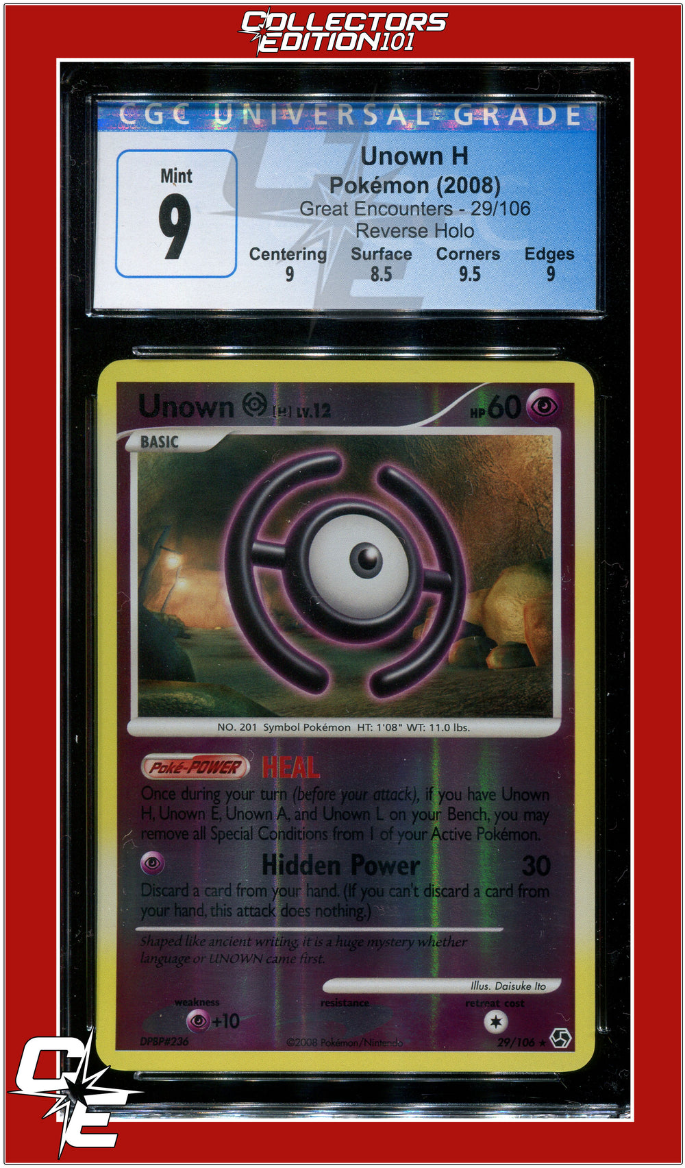 Great Encounters Unown H Reverse Holo 29/106 CGC 9 - Subgrades