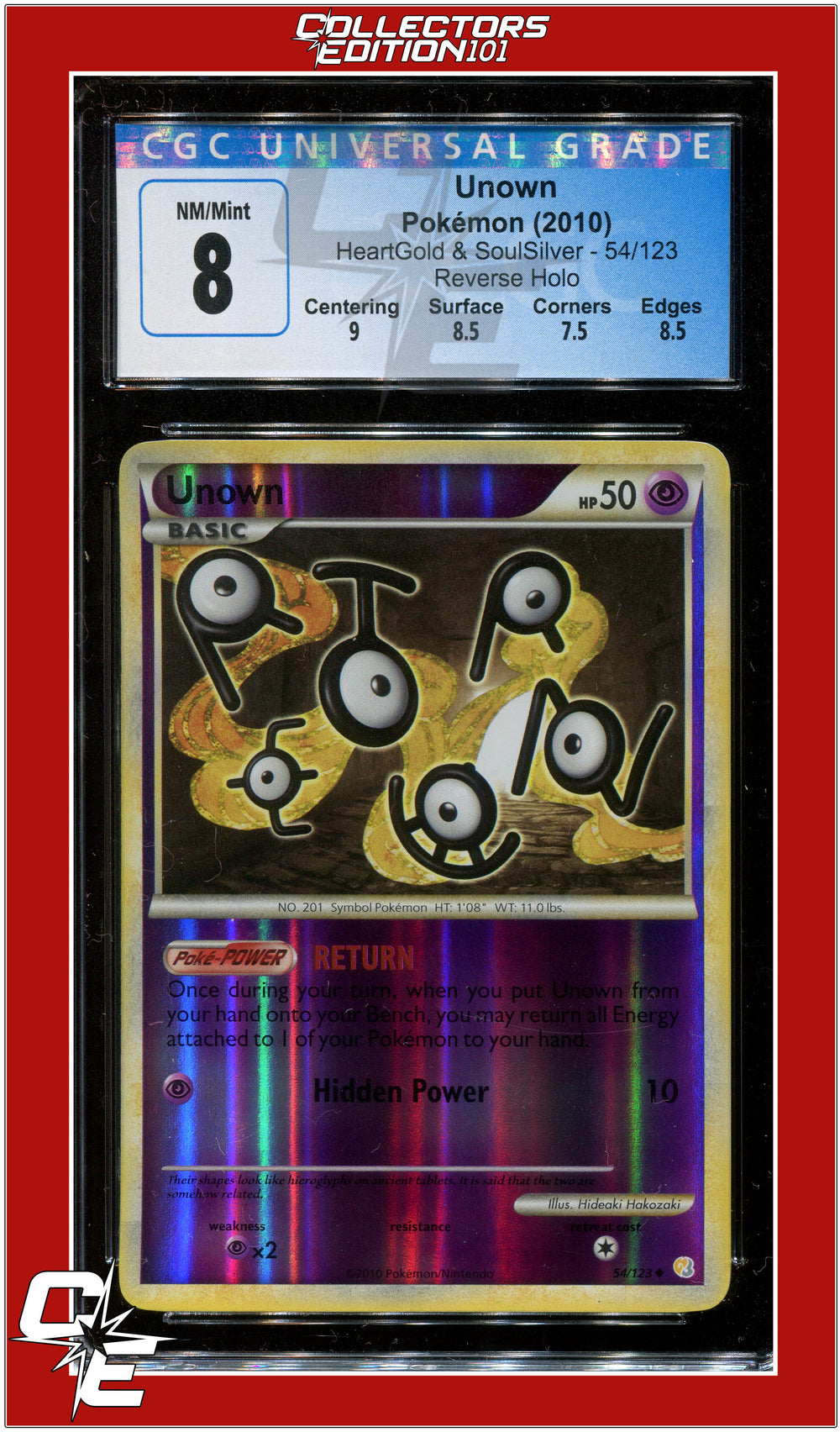 Heartgold & Soulsilver Unown Reverse Holo 54/123 CGC 8 - Subgrades