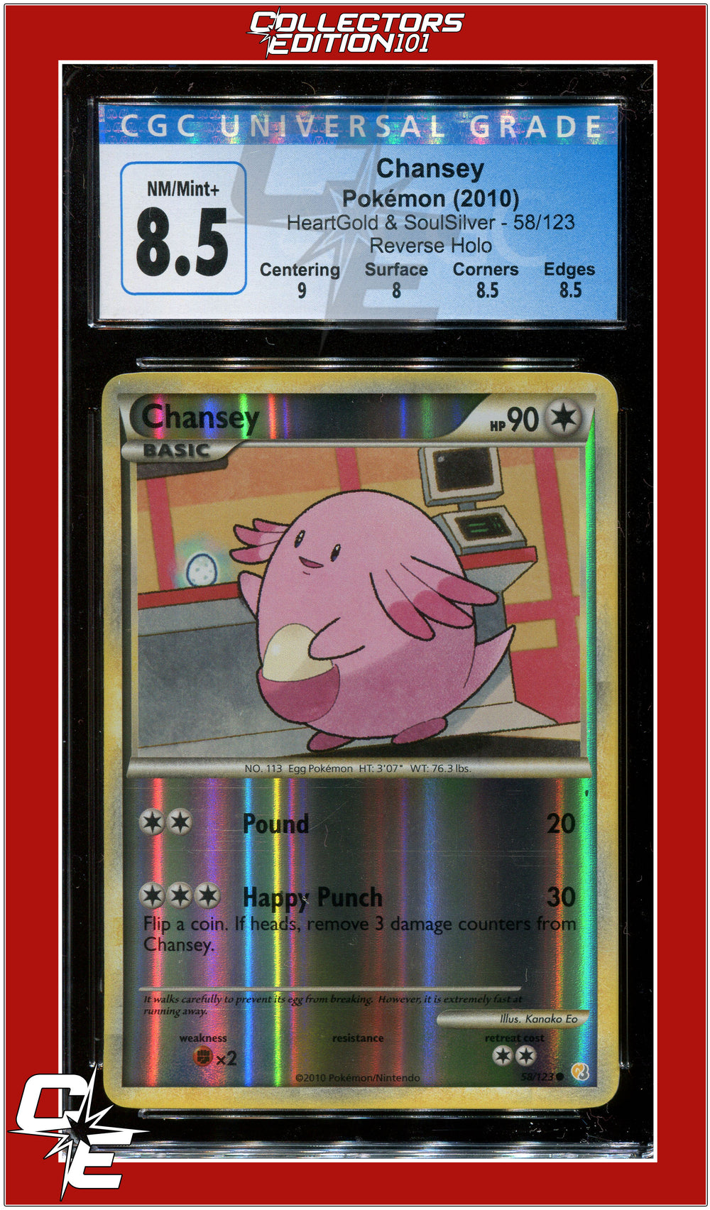 Heartgold & Soulsilver Chansey Reverse Holo 58/123 CGC 8.5 - Subgrades