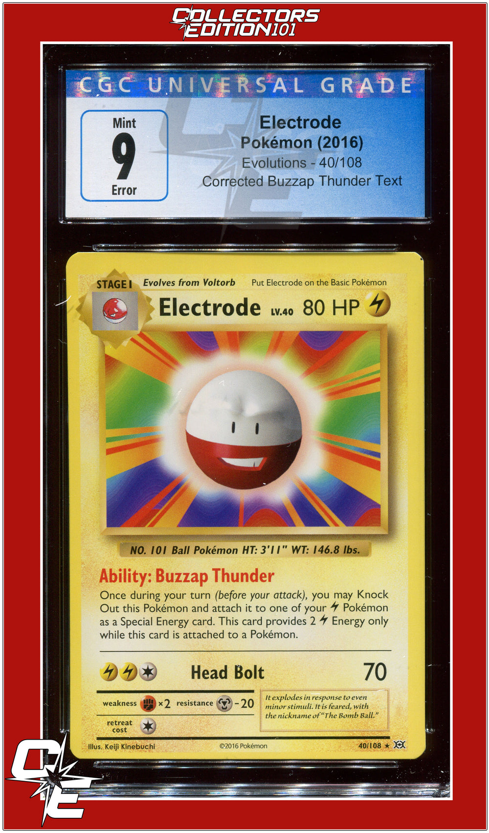 Evolutions Electrode Corrected Buzzap Thunder Text 40/108 CGC 9