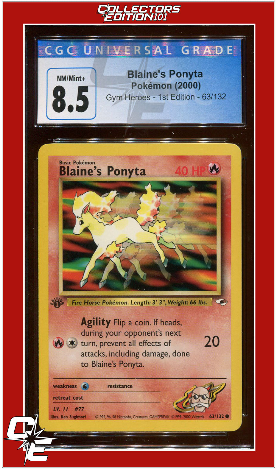 basic ponyta pokemon card value Gym Heroes 63 Blaine's Ponyta 1st Edition CGC 8.5