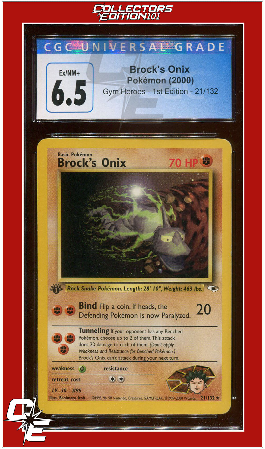 Gym Heroes 21 Brock's Onix 1st Edition CGC 6.5 | Collectors Edition 101 Gym Heroes 21 Brock's Onix 1st Edition CGC 6.5 | Collectors Edition 101