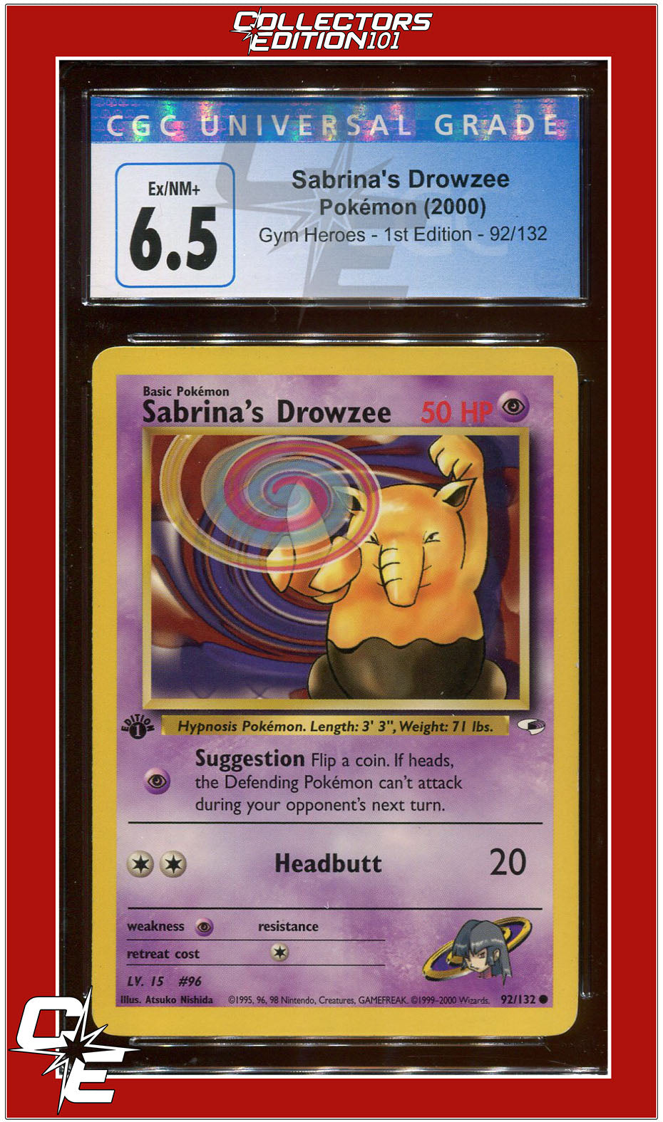 Gym Heroes 1st Edition Sabrina's Drowzee 92/132 CGC 6.5