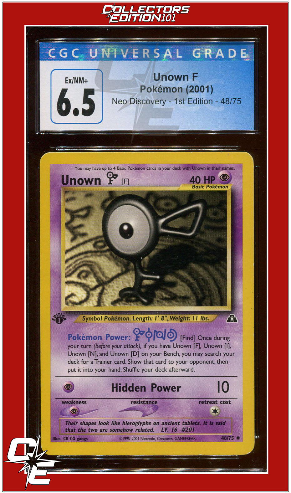 Neo Discovery 1st Edition Unown F 48/75 CGC 6.5