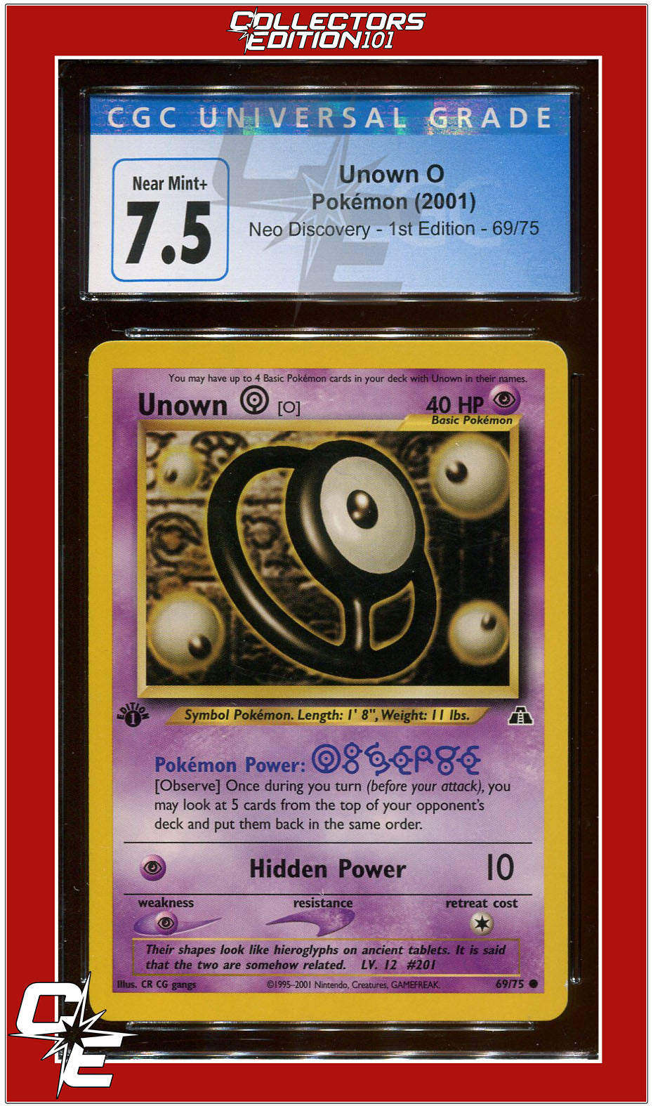 Neo Discovery 1st Edition Unown O 69/75 CGC 7.5