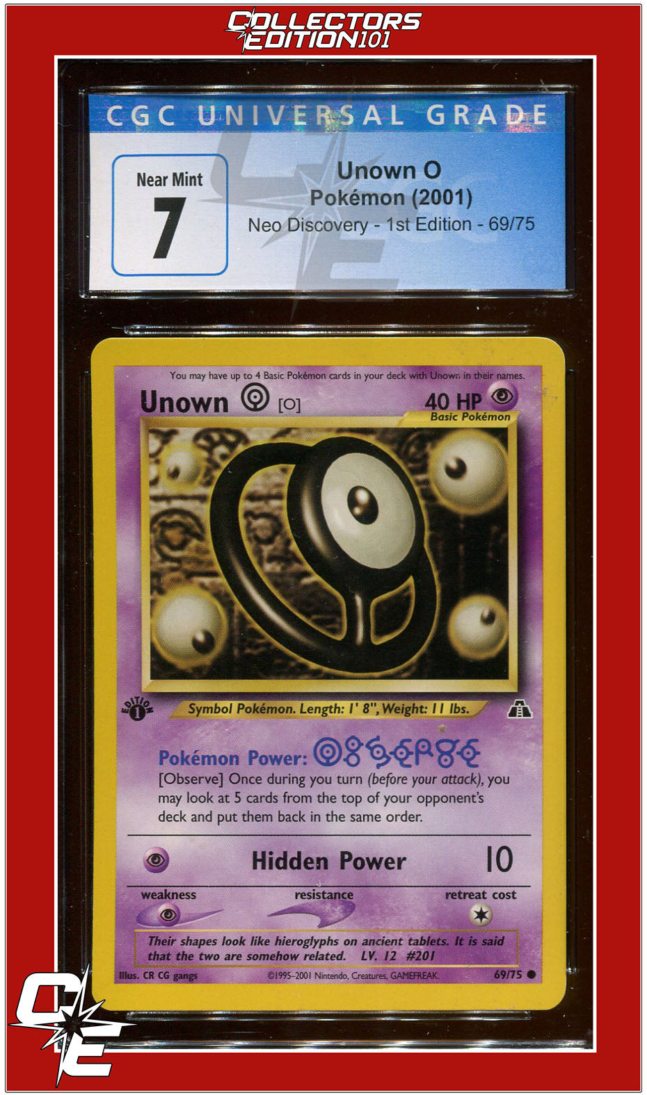Neo Discovery 1st Edition Unown O 69/75 CGC 7