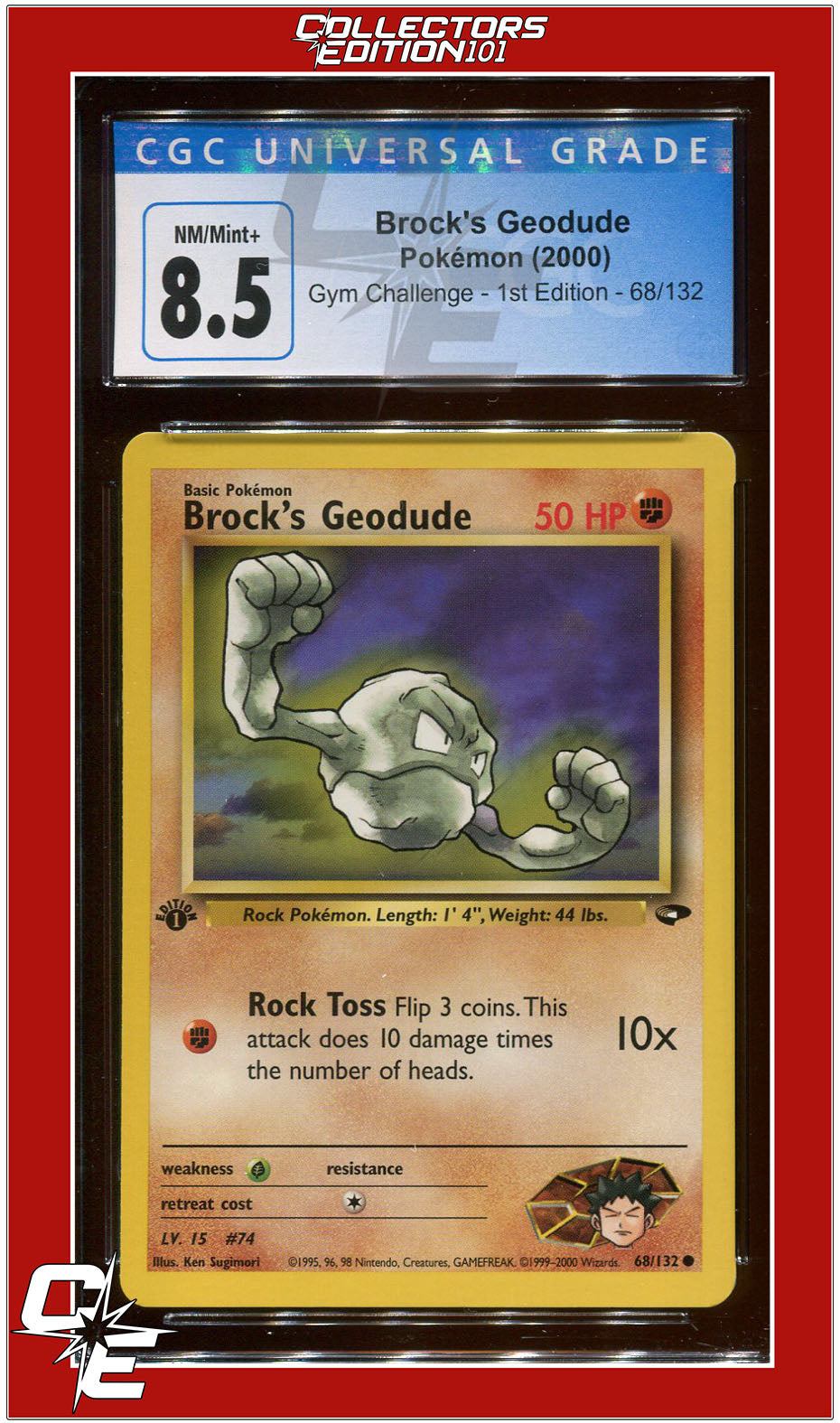 Gym Challenge 1st Edition Brock's Geodude 68/132 CGC 8.5