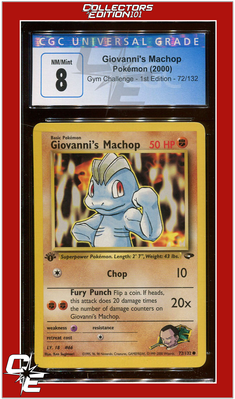 Gym Challenge 1st Edition Giovanni's Machop 72/132 CGC 8