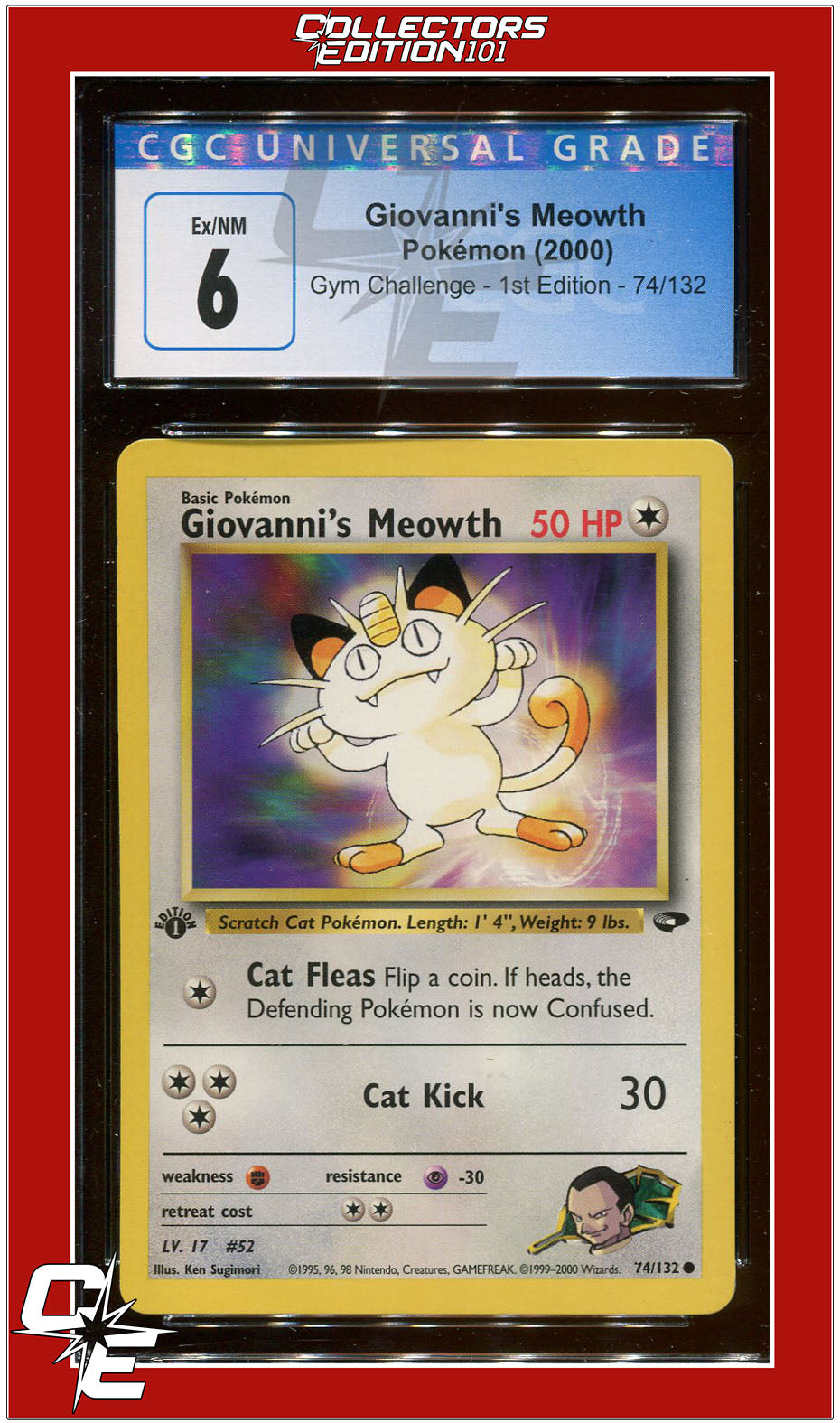 Gym Challenge 1st Edition Giovanni's Meowth 74/132 CGC 6