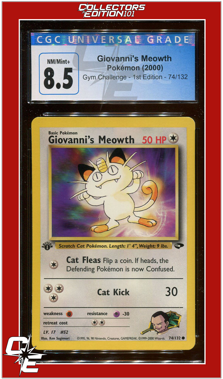 Gym Challenge 1st Edition Giovanni's Meowth 74/132 CGC 8.5