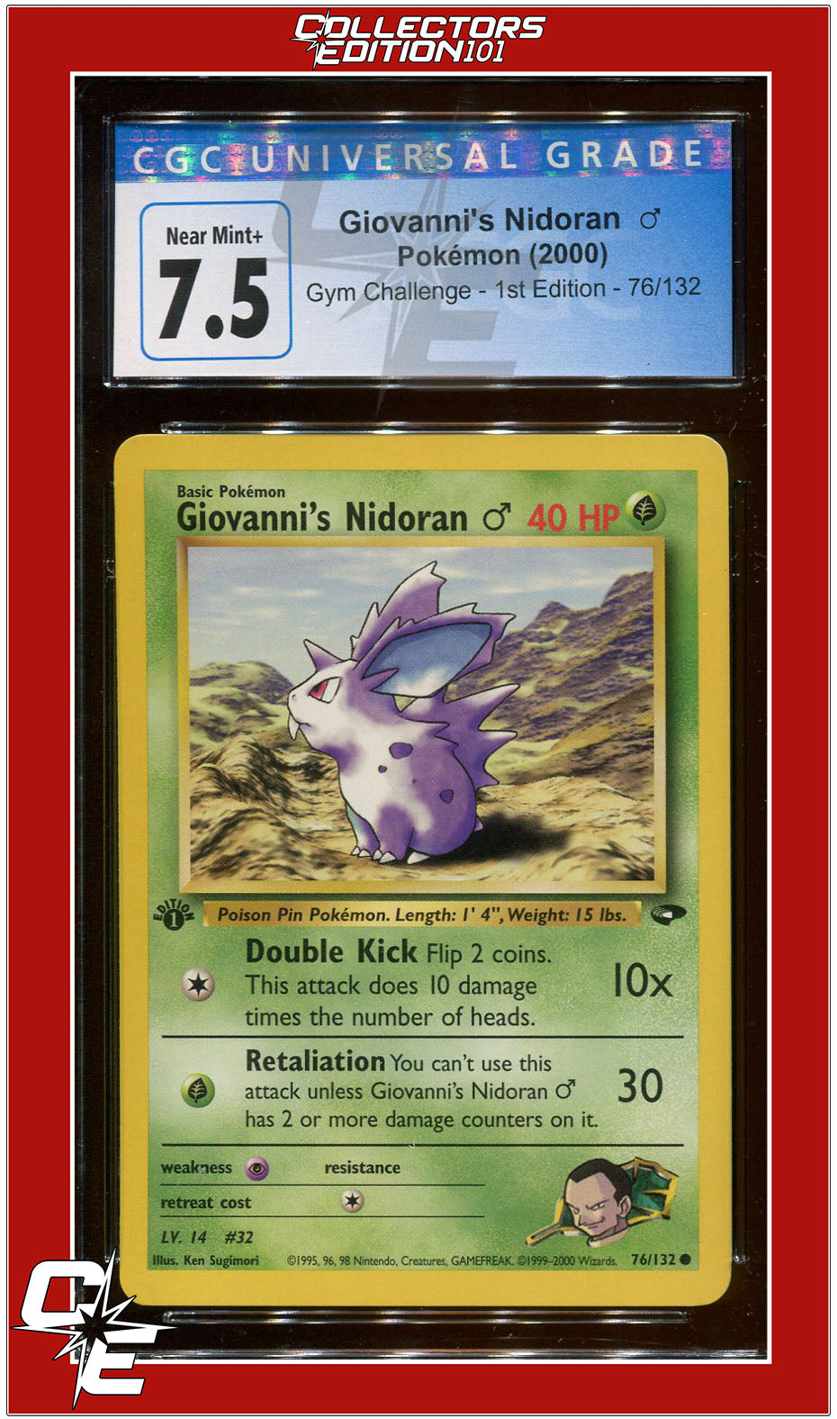 Gym Challenge 1st Edition Giovanni's Nidoran ? 76/132 CGC 7.5