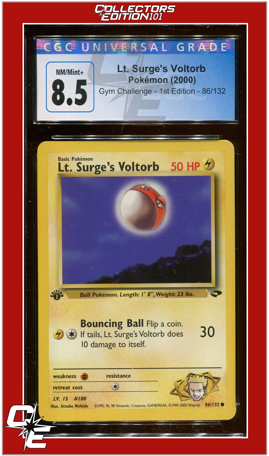 Gym Challenge 86 Lt. Surge's Voltorb 1st Edition CGC 8.5