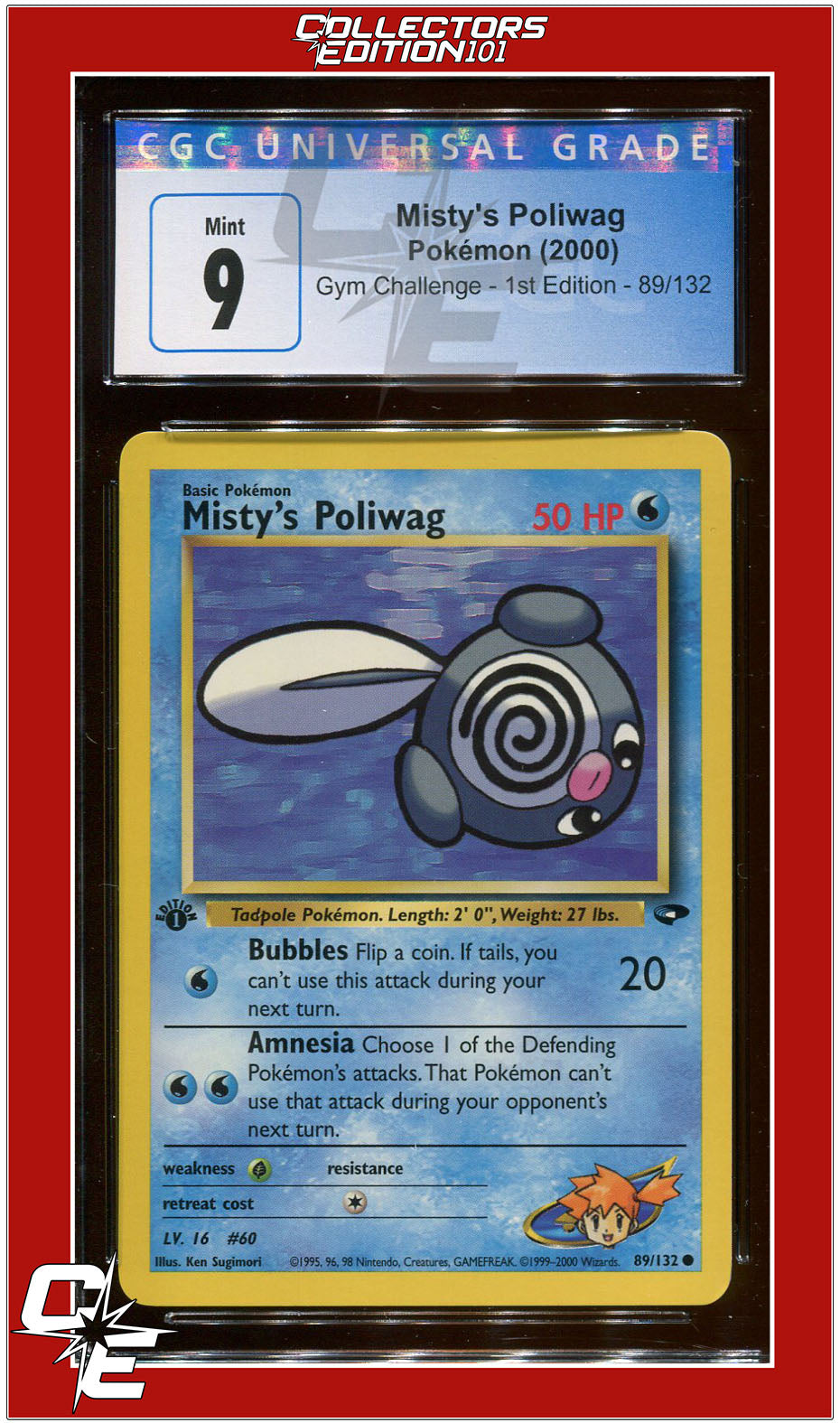 Gym Challenge 1st Edition Misty's Poliwag 89/132 CGC 9