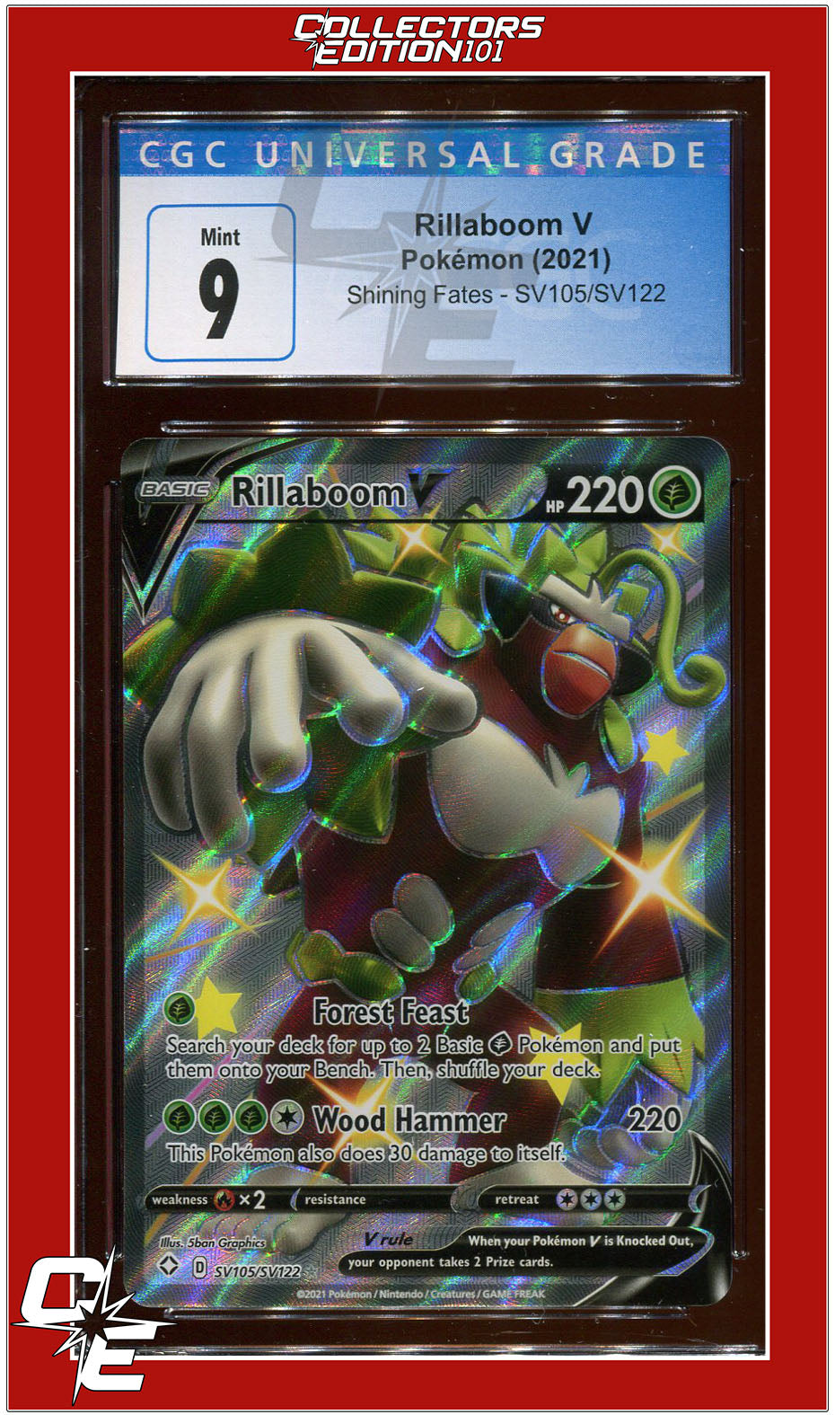 rillaboom v pokemon card value Shining Fates SV105 Full Art Rillaboom V CGC 9
