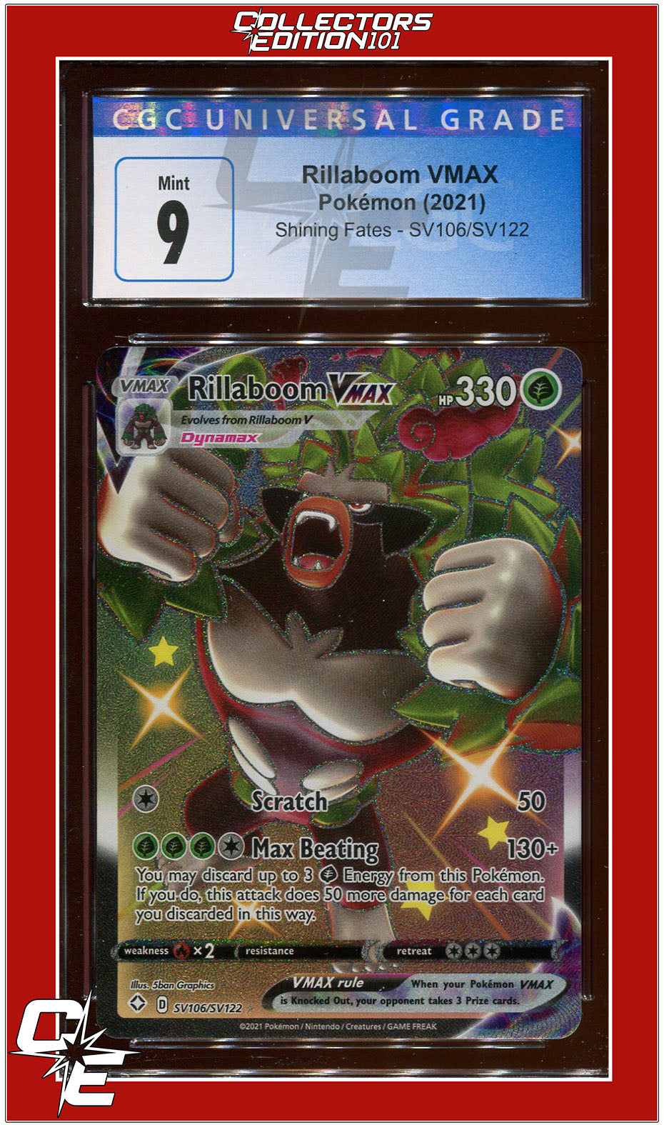 Shining Fates SV106 Full Art Rillaboom VMAX CGC 9 | Collectors Edition 101 Shining Fates SV106 Full Art Rillaboom VMAX CGC 9 | Collectors Edition 101