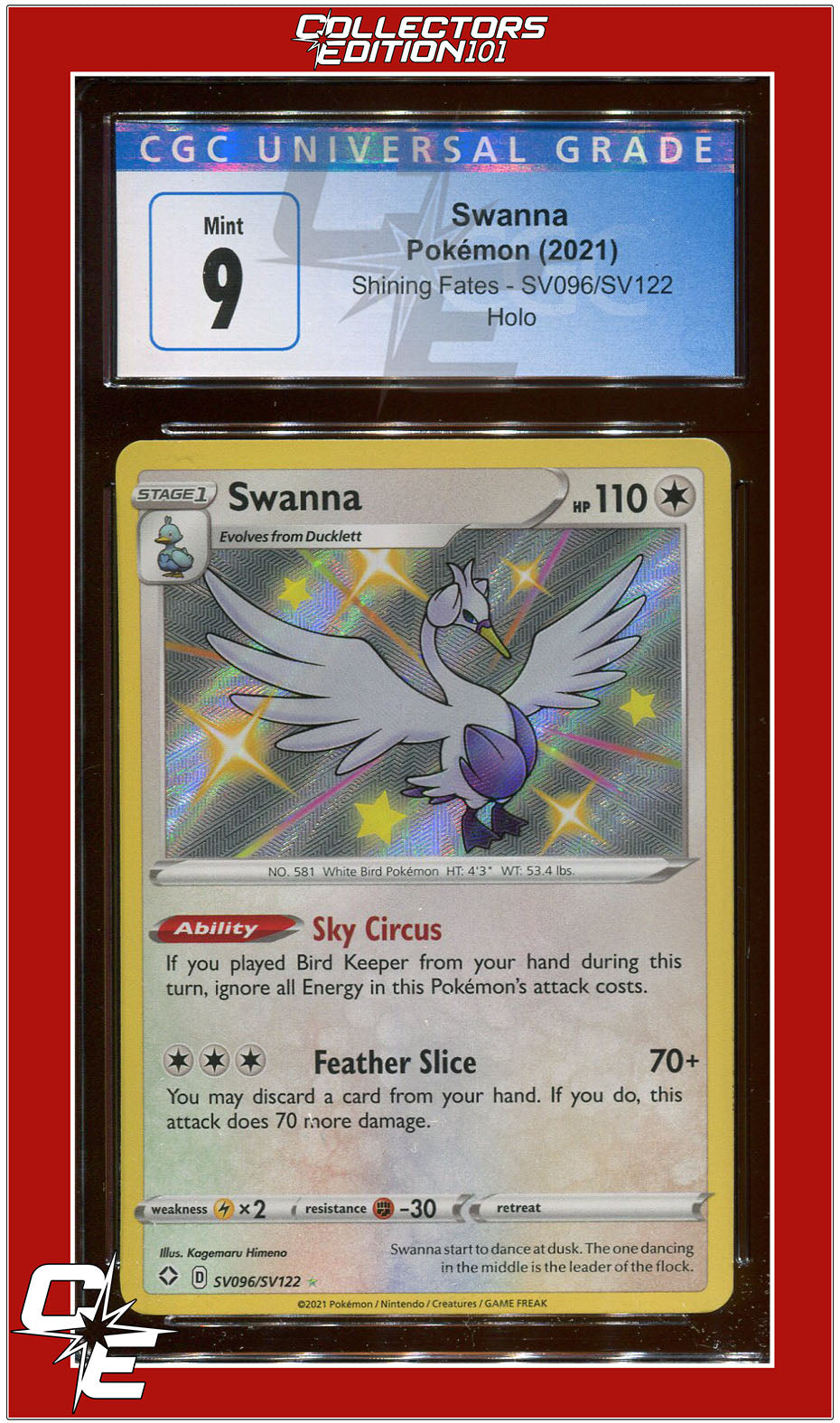 pokemon card swanna Shining Fates SV096 Swanna Holo CGC 9