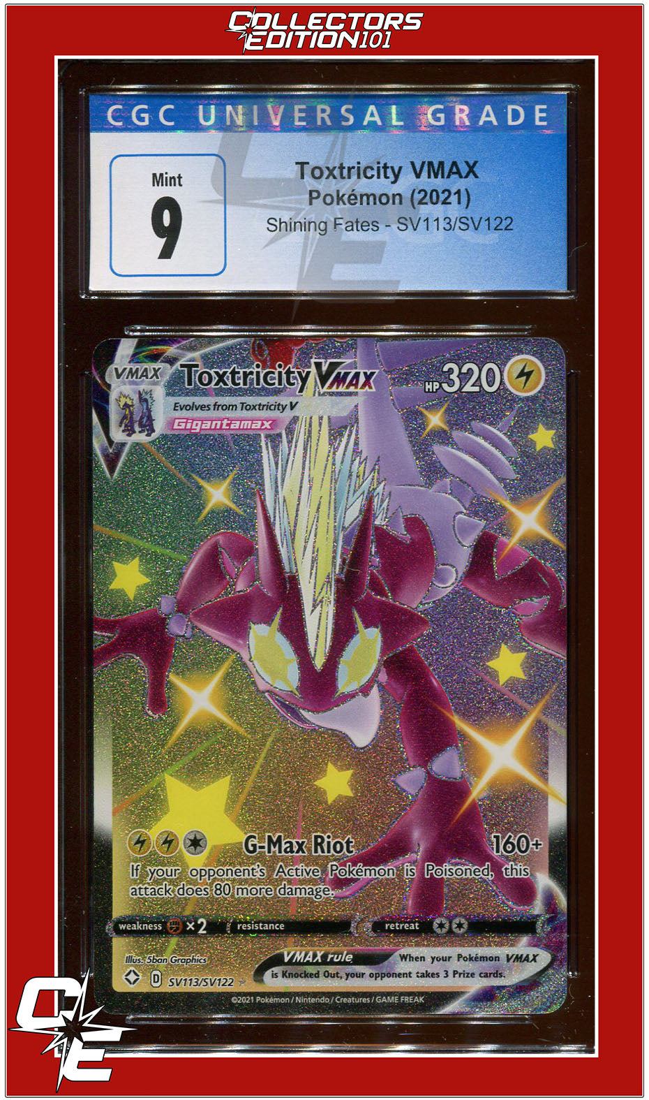 Shining Fates SV113 Full Art Toxtricity VMAX CGC 9 | Collectors Edition 101 Shining Fates SV113 Full Art Toxtricity VMAX CGC 9 | Collectors Edition 101