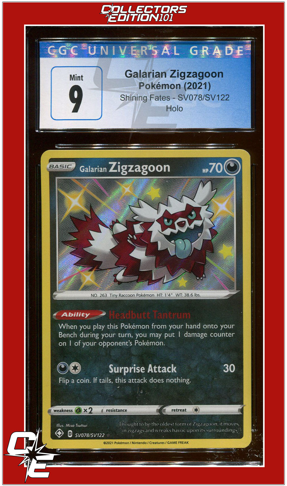 Shining Fates SV078 Galarian Zigzagoon Holo CGC 9