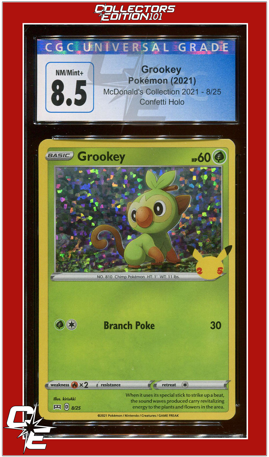 McDonald's Collection 2021 Grookey Confetti Holo 8/25 CGC 8.5