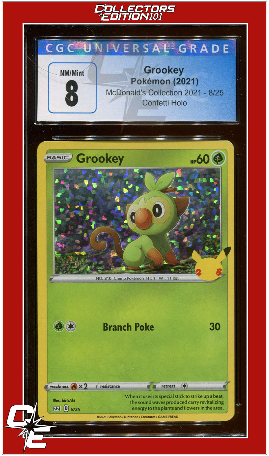 McDonald's Collection 2021 Grookey Confetti Holo 8/25 CGC 8