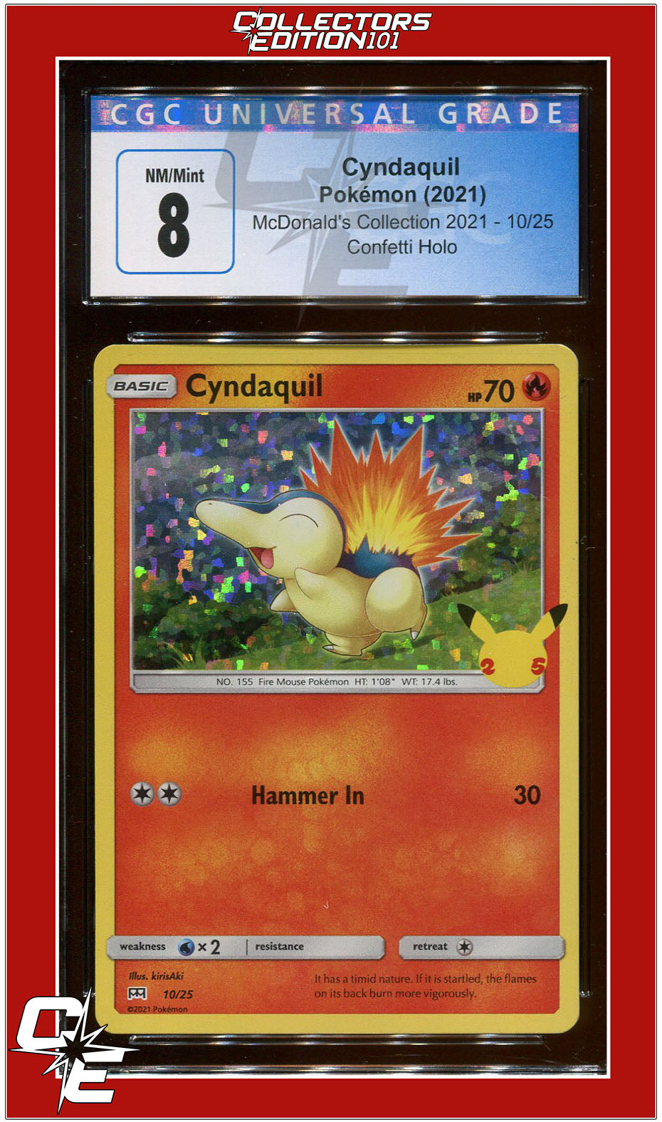 McDonald's Collection 2021 Cyndaquil Confetti Holo 10/25 CGC 8