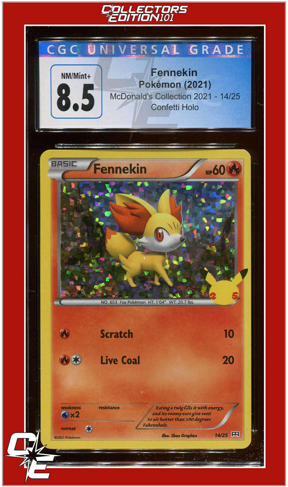 McDonald's Collection 2021 Fennekin Confetti Holo 14/25 CGC 8.5