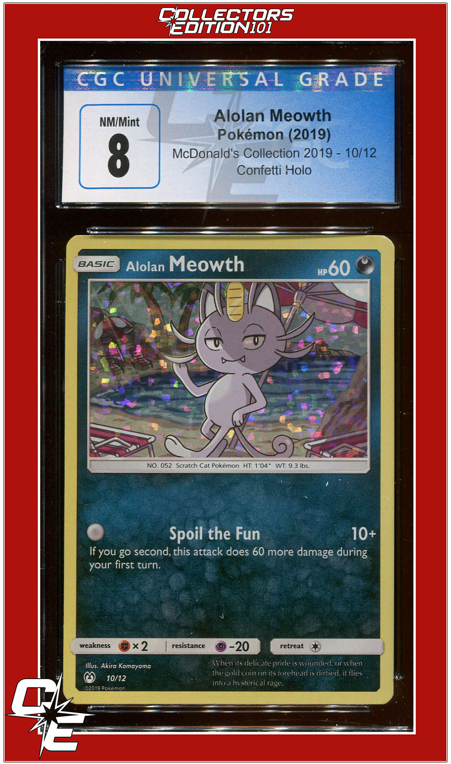 McDonald's Collection 2019 Alolan Meowth Confetti Holo 10 CGC 8