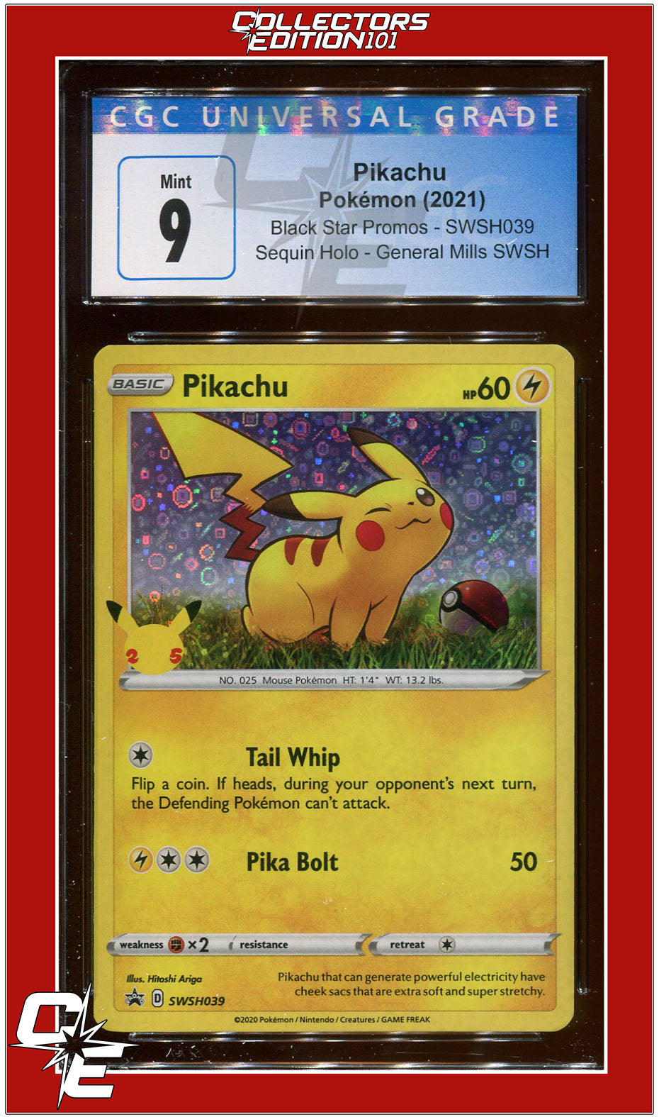 Black Star Promo Pikachu Sequin Holo SWSH SWSH039 CGC 9