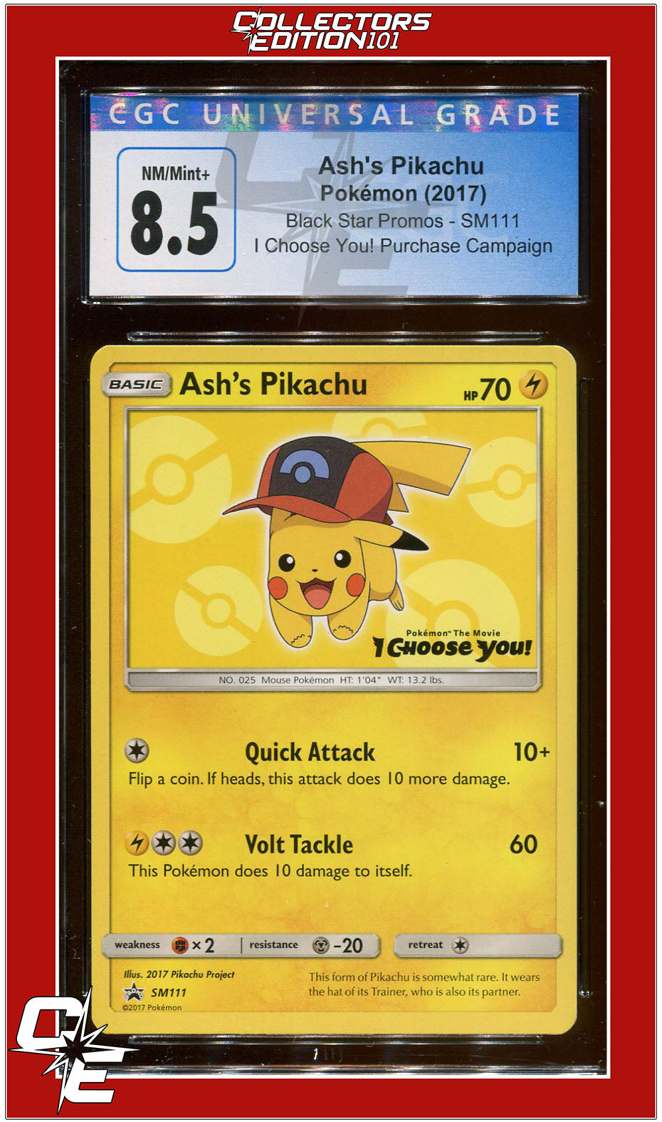 SM Black Star Promo SM111 Ash's Pikachu I Choose You! CGC 8.5