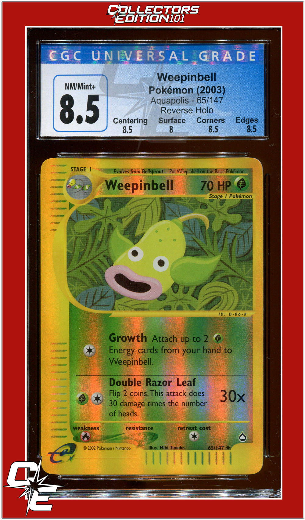 Aquapolis Weepinbell Reverse Holo 65/147 CGC 8.5 - Subgrades