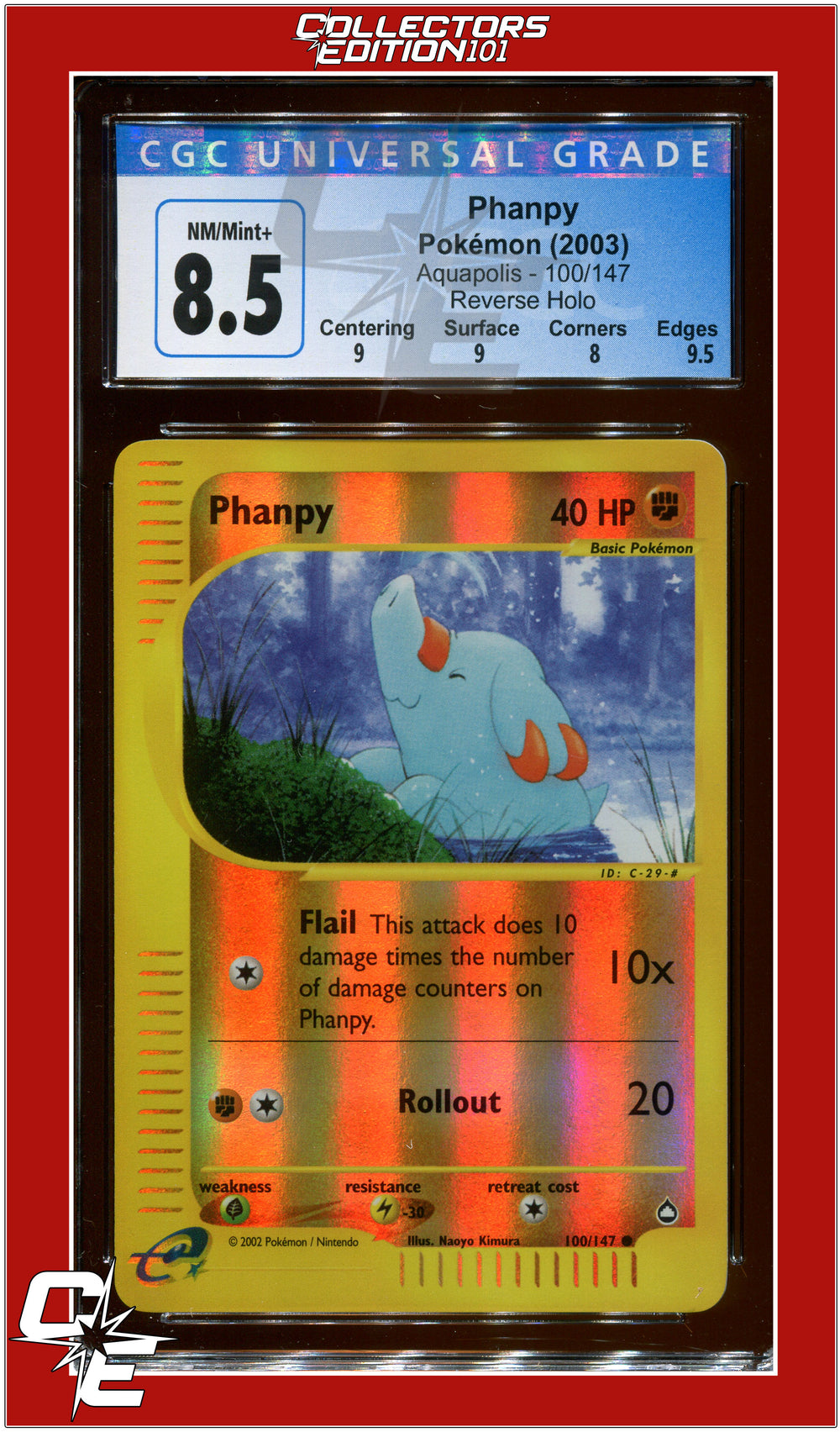 Aquapolis Phanpy Reverse Holo 100/147 CGC 8.5 - Subgrades