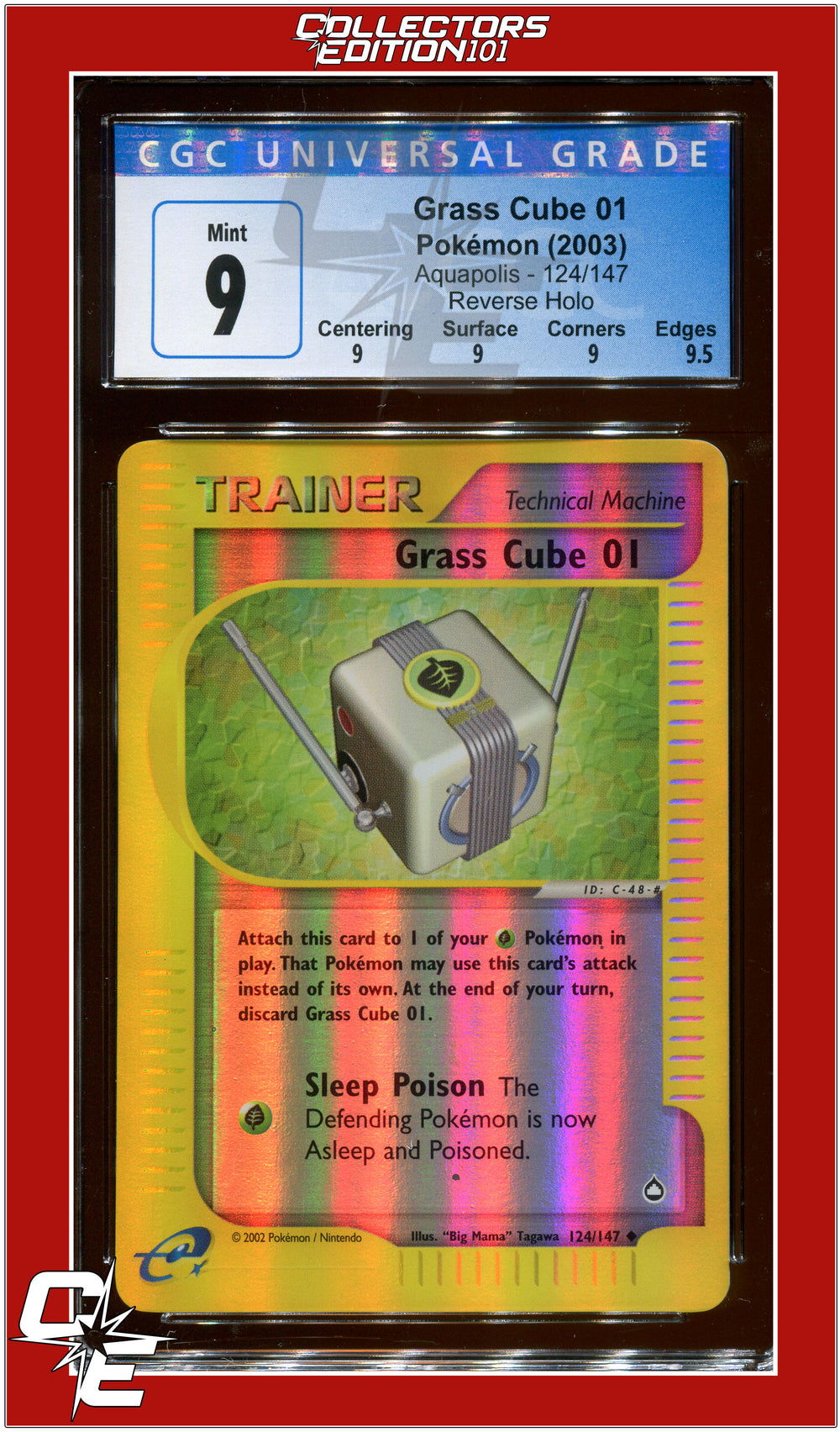 Aquapolis Grass Cube 01 Reverse Holo 124/147 CGC 9 - Subgrades