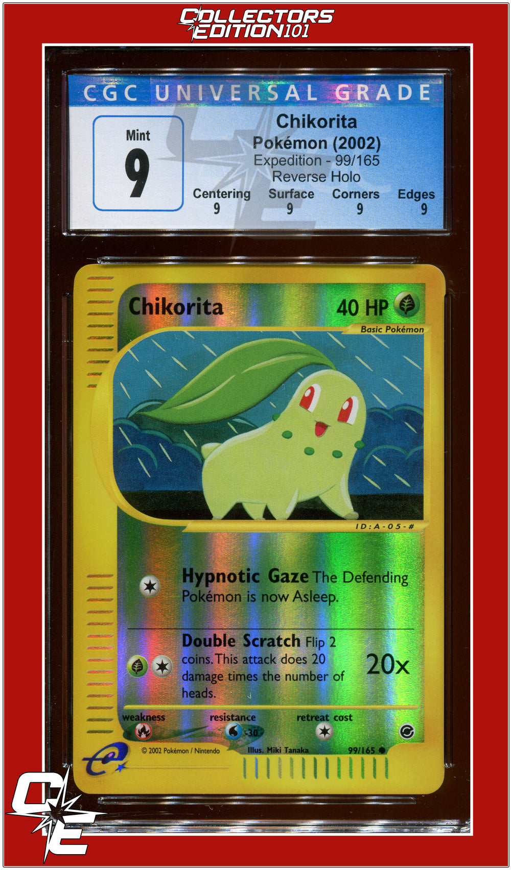 Expedition Chikorita Reverse Holo 99/165 CGC 9 - Subgrades