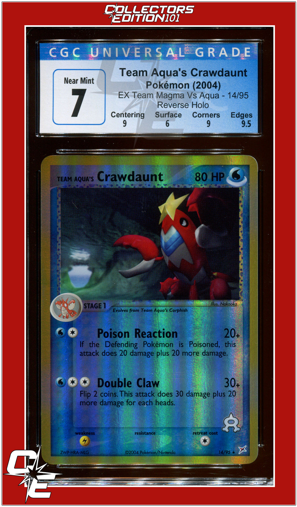 EX Team Magma vs Team Aqua Team Aqua's Crawdaunt Reverse Holo 14/95 CGC 7 - Subgrades