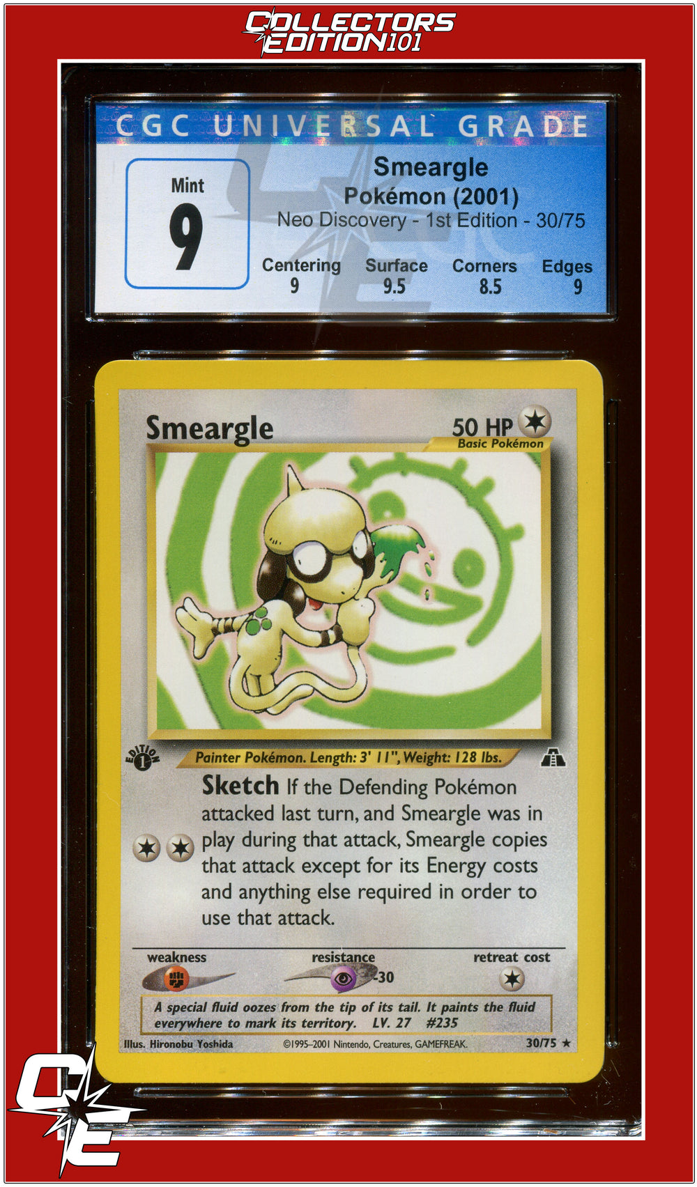 Neo Discovery 1st Edition Smeargle 30/75 CGC 9 - Subgrades