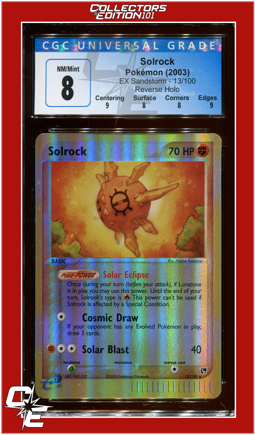 EX Sandstorm Solrock Reverse Holo 13/100 CGC 8 - Subgrades