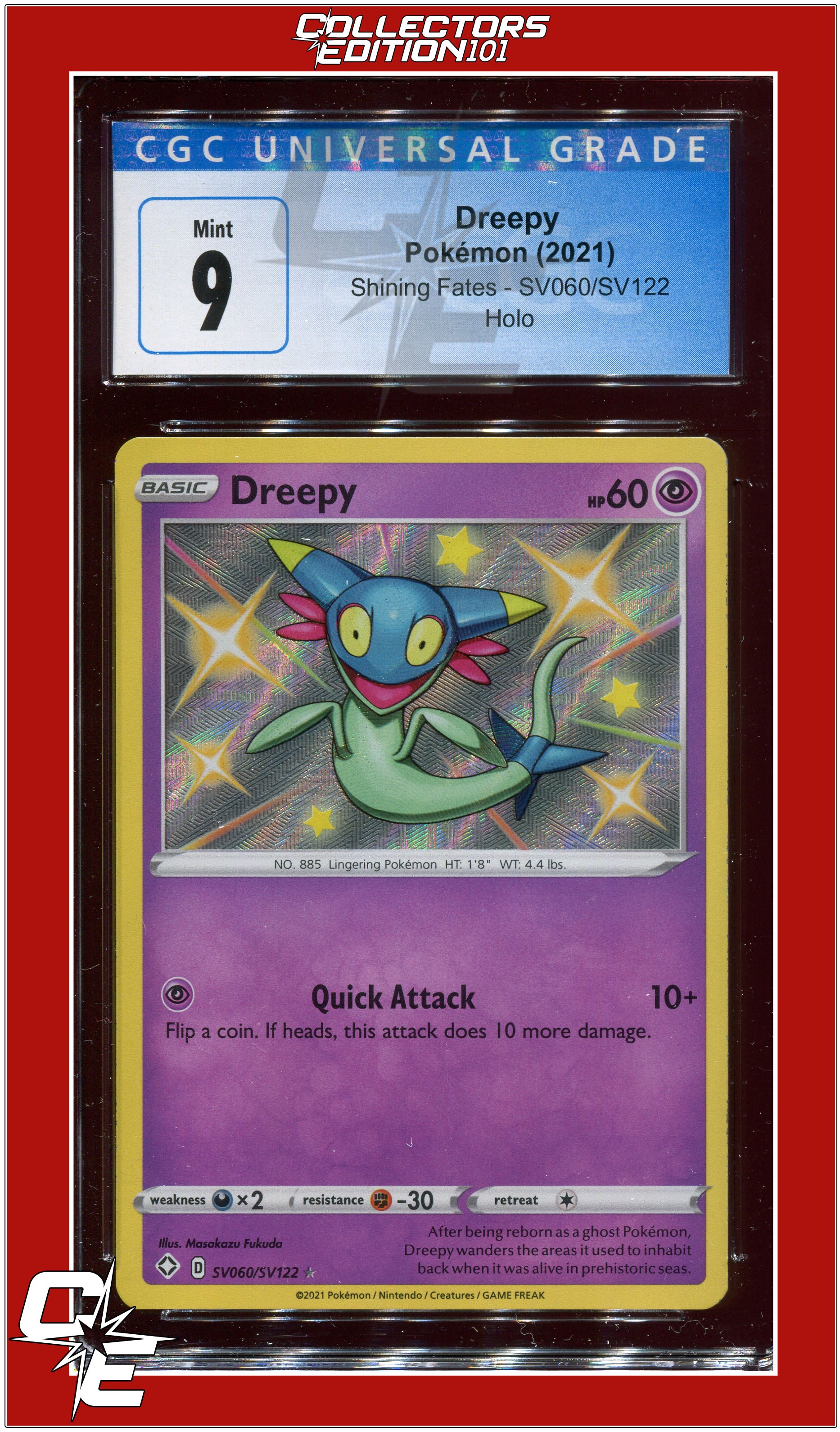 Shining Fates SV060 Dreepy Holo CGC 9 | Collectors Edition 101 Shining Fates SV060 Dreepy Holo CGC 9 | Collectors Edition 101