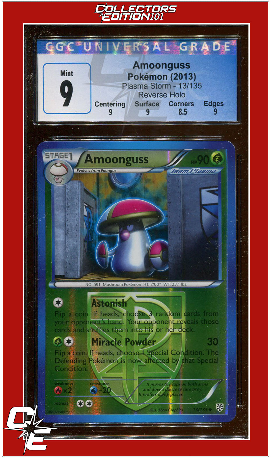 Plasma Storm 13 Amoonguss Reverse Holo CGC 9 - Subgrades