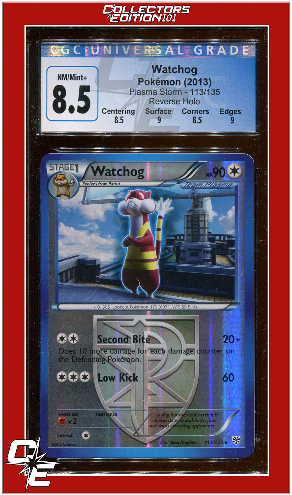 watchog pokemon card Plasma Storm 113 Watchog Reverse Holo CGC 8.5 - Subgrades