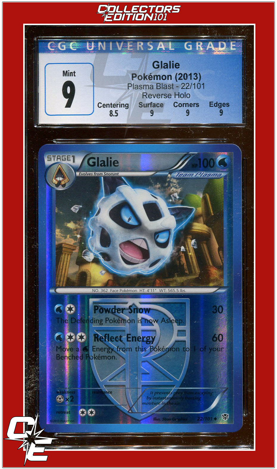 Plasma Blast Glalie Reverse Holo 22/101 CGC 9 - Subgrades