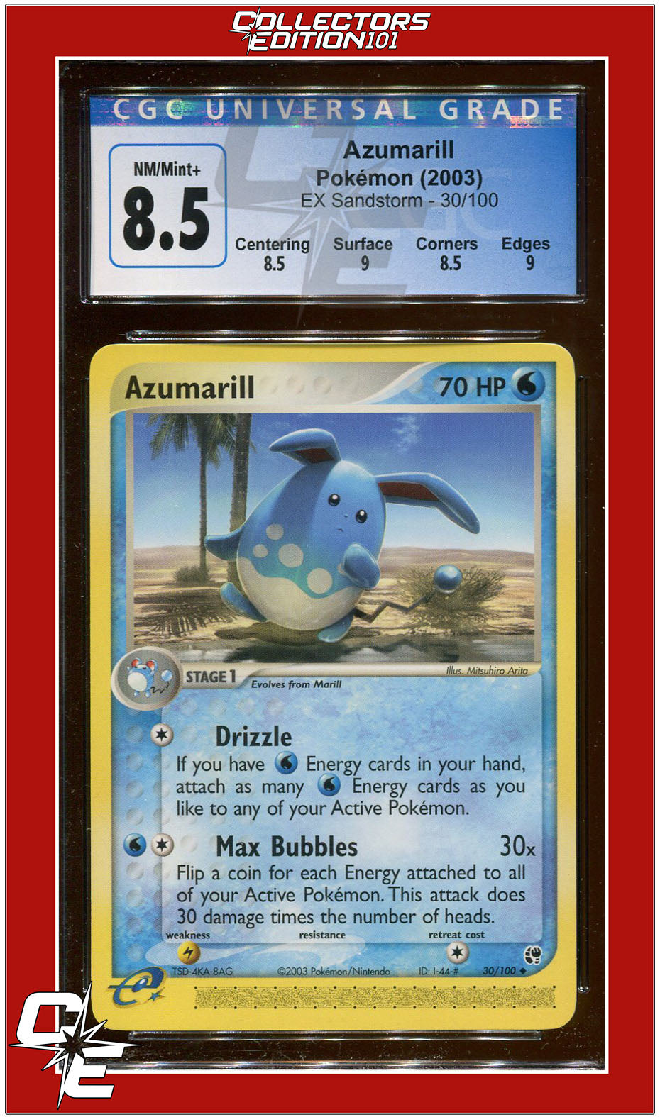 EX Sandstorm Azumarill 30/100 CGC 8.5 - Subgrades