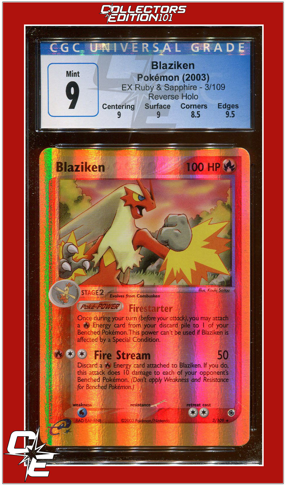 EX Ruby & Sapphire Blaziken Reverse Holo 3/109 CGC 9 - Subgrades