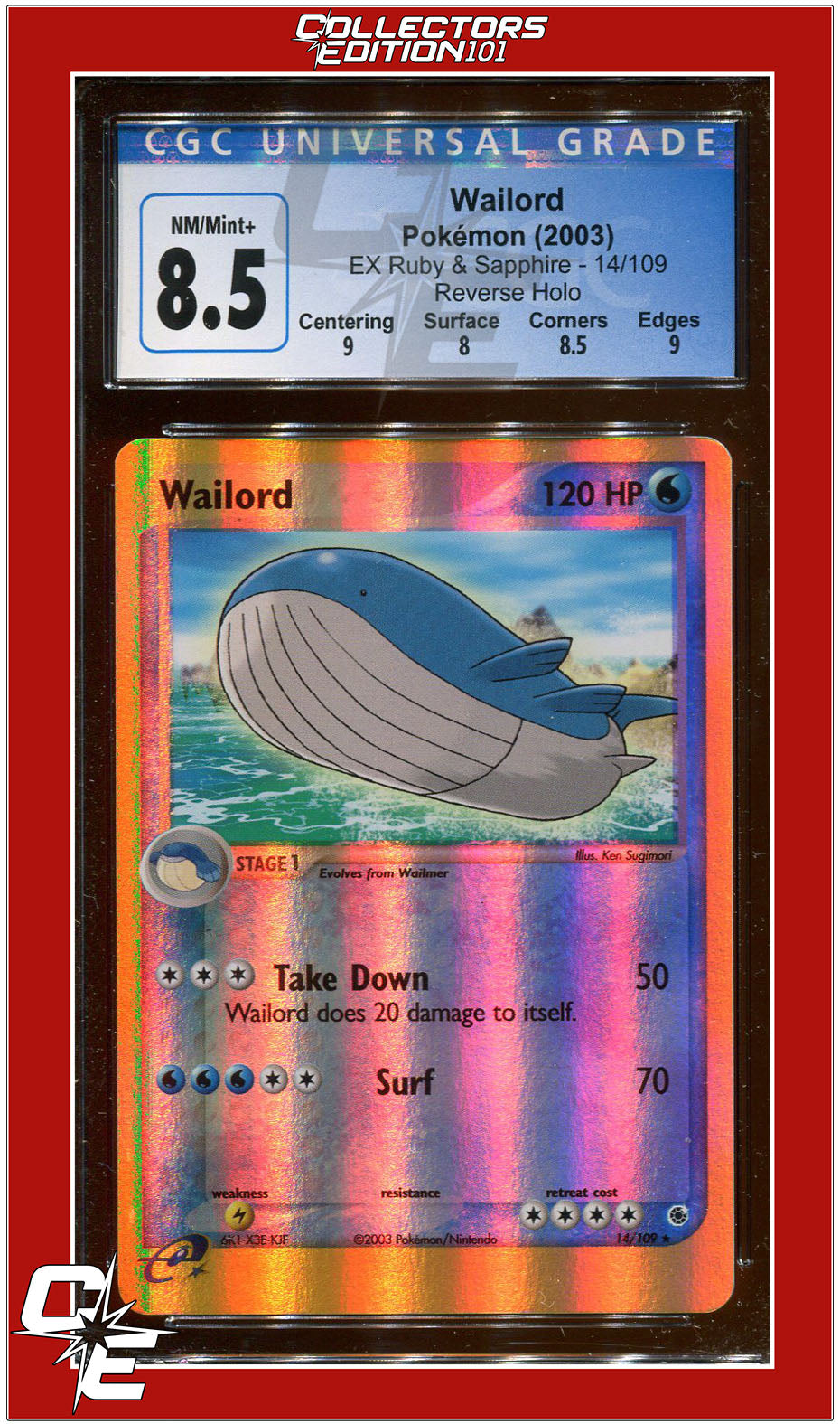 EX Ruby & Sapphire Wailord Reverse Holo 14/109 CGC 8.5 - Subgrades