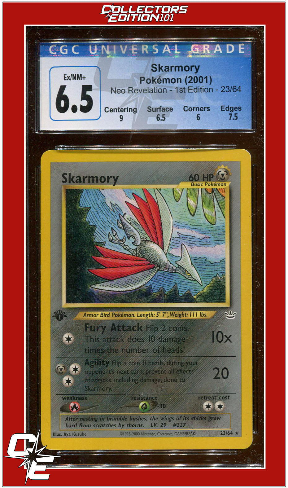 Neo Revelation 1st Edition Skarmory 23/64 CGC 6.5 - Subgrades