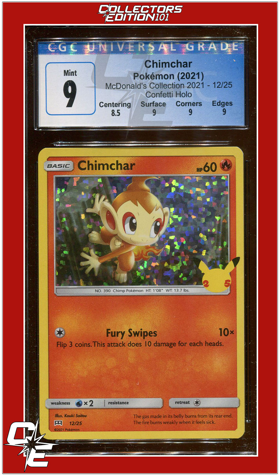 McDonald's Collection 2021 Chimchar Confetti Holo 12/25 CGC 9 - Subgrades