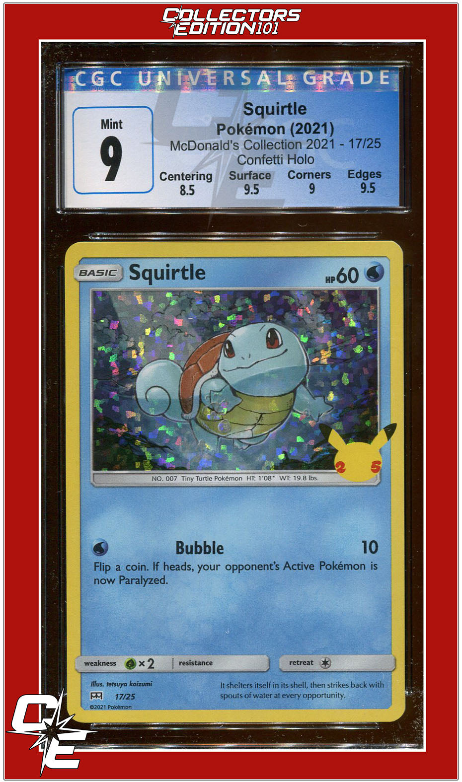 McDonald's Collection 2021 Squirtle Confetti Holo 17/25 CGC 9 - Subgrades